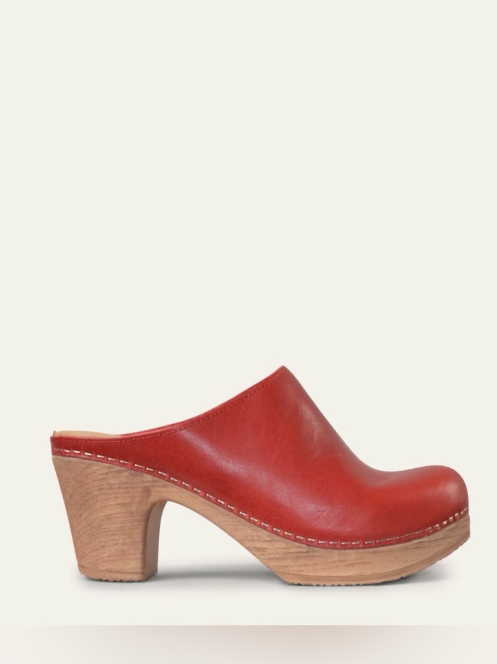 Calou Stockholm Lisa Red Leather Heeled Mule Clogs Flex Platform Made in Italy
